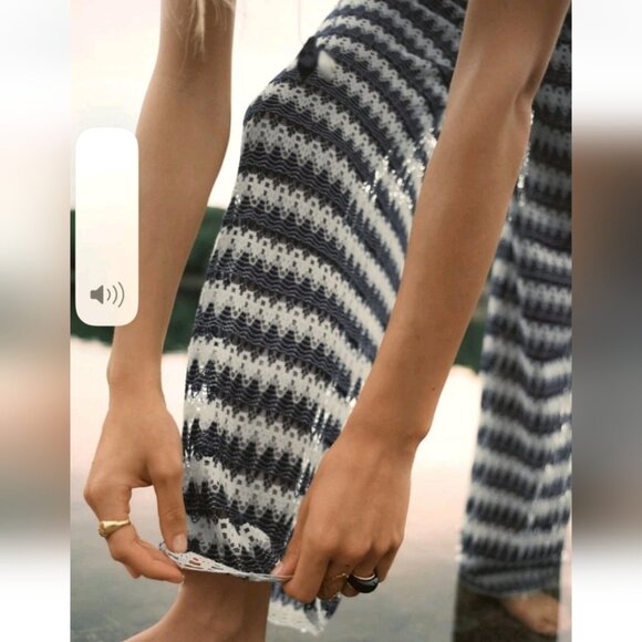 ZARA | CROCHET WIDE LEG PANTS Navy Cream Sz XS - Picture 4 of 9